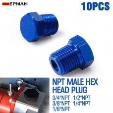 EPMAN 10PCS/LOT Blue Fitting Cap 3/4"NPT 1/2"NPT 3/8"NPT 1/4"NPT 1/8"NPT Plug Male Hex Head Fitting Adapter Aluminum 